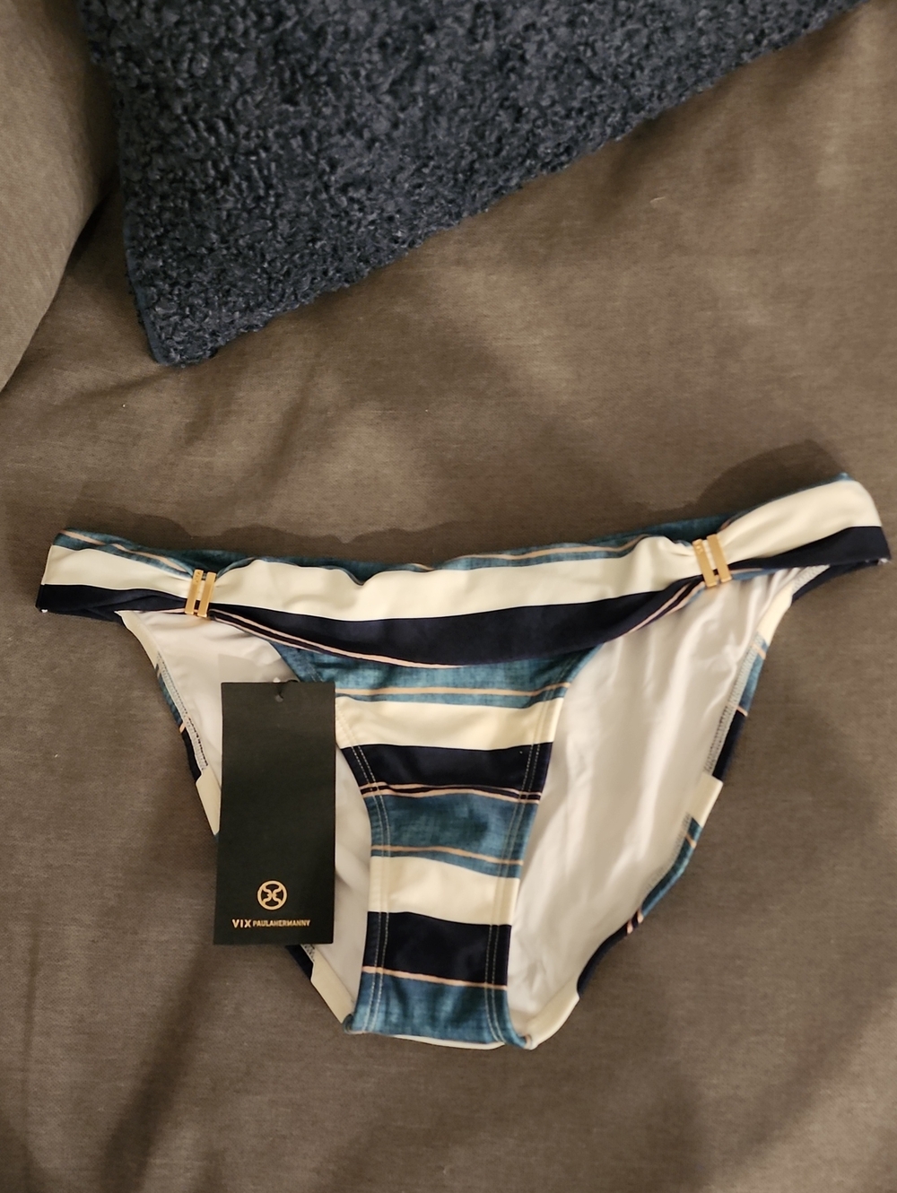 VIX PAULAHERMANNY Striped Blue & White Bikini Bottom